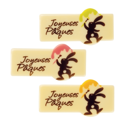 Plaquettes Joyeuses Pâques, chocolat blanc 